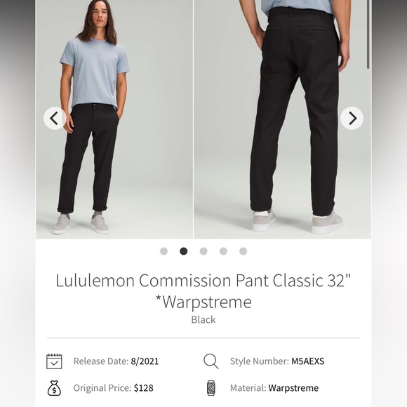 176- EUC Lululemon Commission Pants Classic Warpstreme Men’s size 33 x 32 Black - Picture 1 of 7